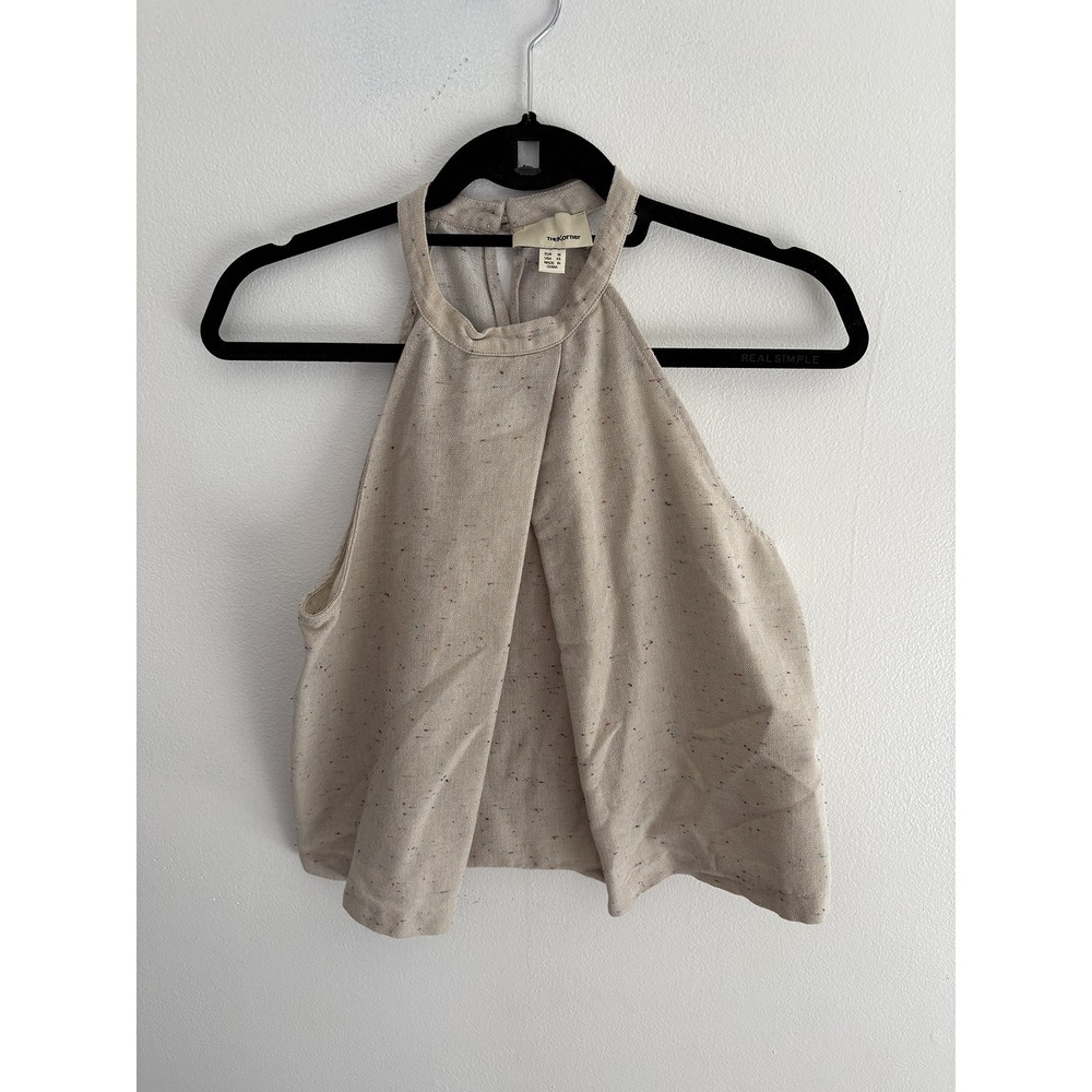The Korner Beige Confetti Fleck Herringbone Halter Neck Crop Top Womens XS